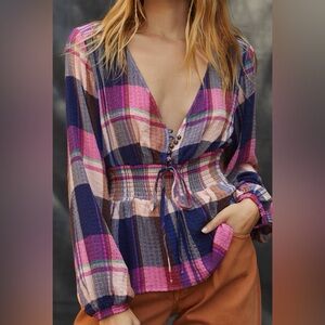 Pilcro by Anthropologie Plaid Deep-V Blouse